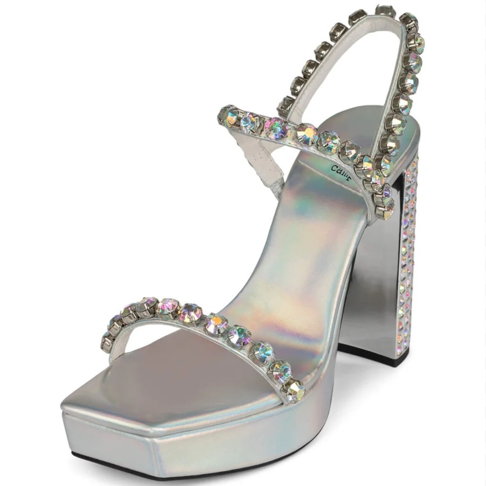 JEFFREY CAMPBELL Abba Silver Rhinestone Platform Ankle Heels